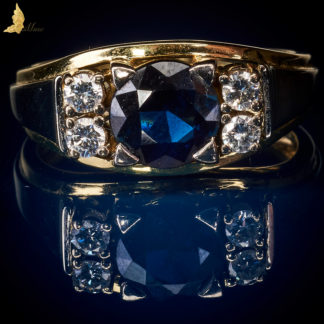 Inspirowany Art Deco pierścionek z Szafirem 2,25 ct i Brylantami