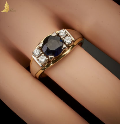Inspirowany Art Deco pierścionek z Szafirem 2,25 ct i Brylantami