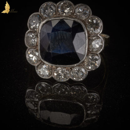Markiza z lat 30 tych z Szafirem 6,5 ct i Brylantami 1,7 ct