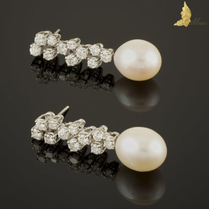Kolczyki z perłami Akoya i brylantami ok. 2,20 ct w białym złocie 18K