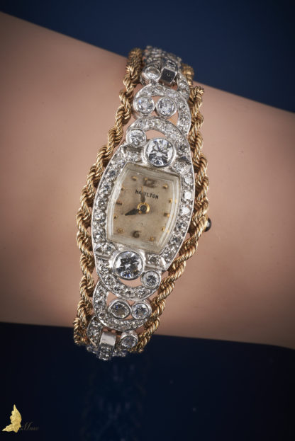Platynowy zegarek z brylantami, amerykańskiej firmy Hamilton, lata 20-te XX w. Art Deco