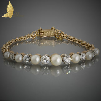 Wiktoriańska złota bransoleta, perły i brylanty ok 1,5 ct