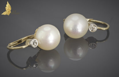 Subtelne Kolczyki perły z brylantami w starym szlifie