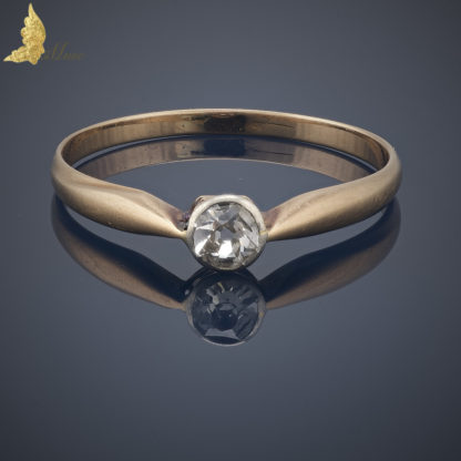 Solitaire, diament w starym szlifie ok. 0,27 ct w 14K złocie