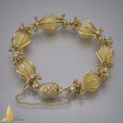 Bransoleta 'Celebration' z brylantami 2,87 ct i bursztynem Royal Amber w 14K złocie