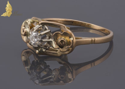 Pierścionek zaręczynowy z brylantem ok. 0,20 ct, w 18K złocie, Francja XIX w.