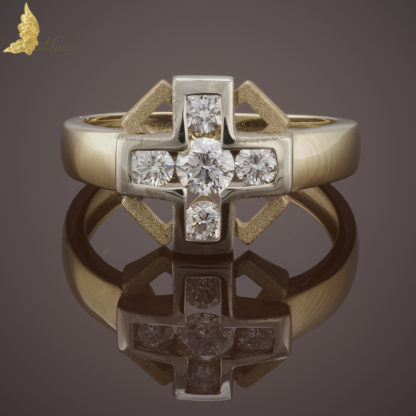 Projektowy pierścionek z brylantami 0,69 ct w dwukolorowym złocie 14K