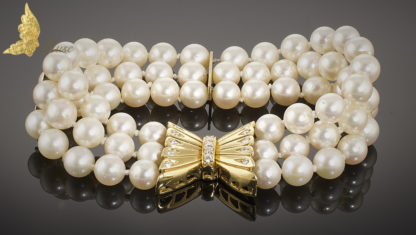 Bransoleta z perłami Akoya w 14K żółtym złocie z brylantami ok. 0,30ct