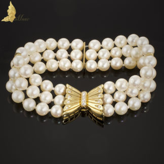 Bransoleta z perłami Akoya w 14K żółtym złocie z brylantami ok. 0,30ct