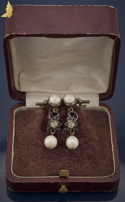 Broszka z perłami w złocie i srebrze lata 20-ste