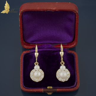 Kolczyki z naturalnymi perłami i diamentami 1,25 ct w żółtym złocie 14K