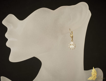 Kolczyki z naturalnymi perłami i diamentami 1,25 ct w żółtym złocie 14K