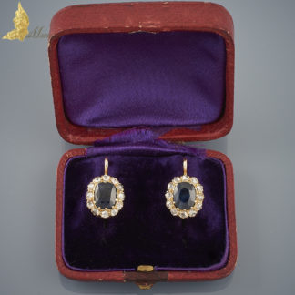 Antyczne kolczyki szafirowe karmazycje z diamentami ok. 0,90 ct XIX w. / XX w. w 14K złocie