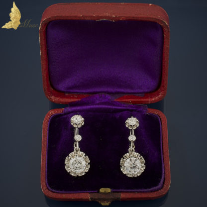 Kolczyki Art deco z brylantami w dawnym szlifie ok. 1,85 ct, w białym złocie 18K