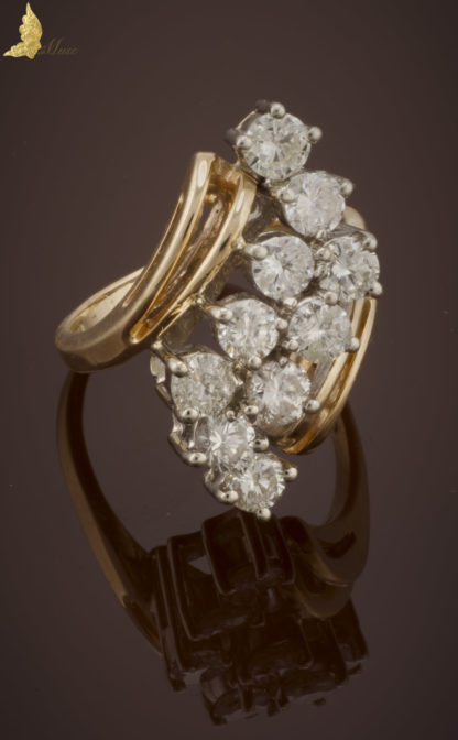 Koktailowy pierścionek retro z brylantami ok. 2 ct w dwukolorowym złocie 14K