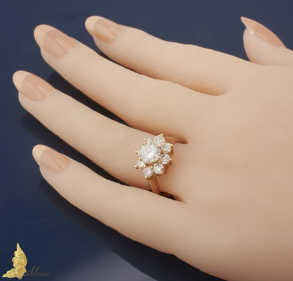 Pierścionek brylantowy kwiat ok. 2,36 ct w żółtym złocie 14K