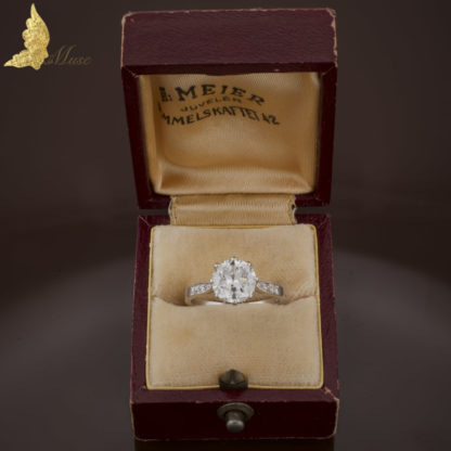 Pierścionek zaręczynowy z brylantem ok. 2,06 ct w dawnym szlifie w białym złocie 14K