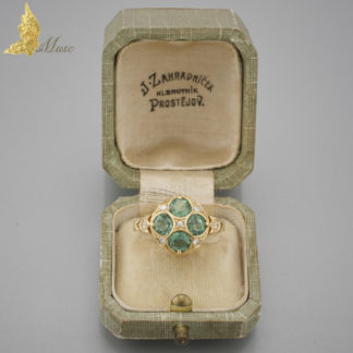 Wenecki pierścionek z zielonymi turmalinami 2 ct i brylantami w żółtym złocie 18K, RARE