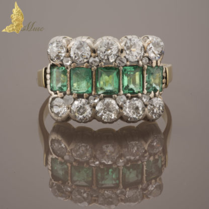 Pierścionek Art Deco ze szmaragdami ok. 1,20 ct i brylantami w dawnym szlifie ok. 1,70 ct w 18K złocie