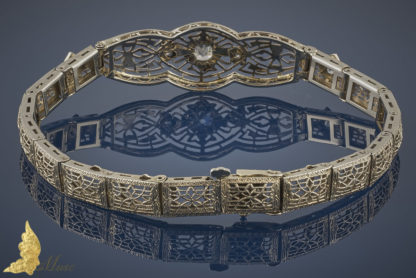 Ażurowa bransoleta Art Deco z 5 brylantami w 14K złocie