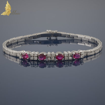 Współczesna bransoleta z rubinami i brylantami w białym złocie 14K