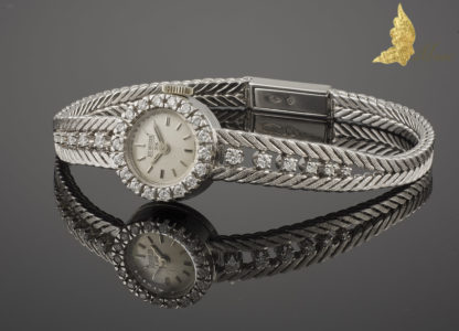 Brylantowy zegarek damski szwajcarskiej firmy H.Y. Moser w białym złocie 18K, I poł. XXw.
