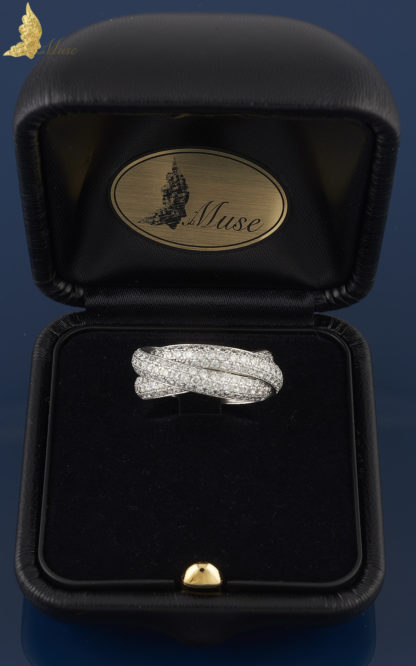 Potrójna obrączka z brylantami w oprawie pave ok. 3,70 ct w białym złocie 18K