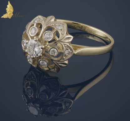 Ażurowy pierścionek z brylantami 0,58 ct w białym i żółtym złocie 14K