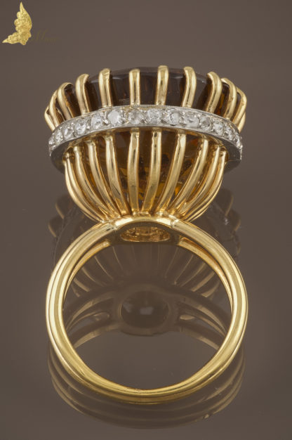 Francuski pierścionek Art Deco z 32 ct cyrkonem i brylantami w dawnym szlifie, w 18K żółtym złocie