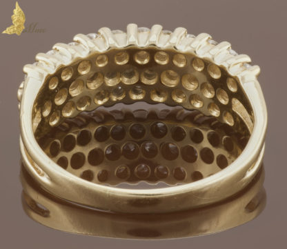 Pierścionek trzyrzędowy z brylantami ok. 1,50 ct w żółtym złocie 14K