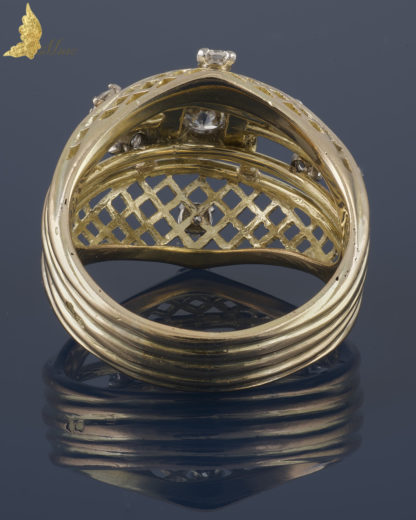 Francuski ażurowy pierścień z brylantami w 18K żółtym złocie, I poł. XX w.