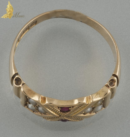 Pierścionek - perły z rubinami