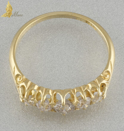 Wiktoriański pierścionek z pięcioma brylantami w żółtym złocie 18K