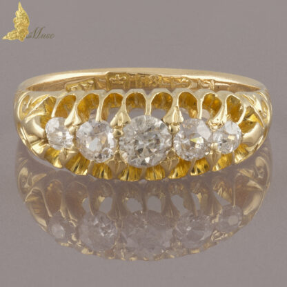 Wiktoriański pierścionek z pięcioma brylantami w żółtym złocie 18K