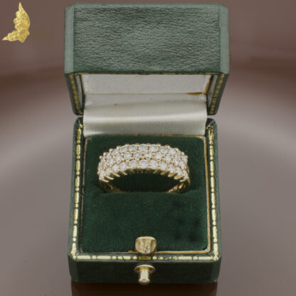 Pierścionek trzyrzędowy z brylantami ok. 1,50 ct w żółtym złocie 14K