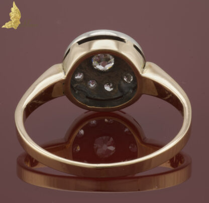 Antyczny pierścionek 'koło' z brylantami ok. 0,50 ct w srebrze i żółtym złocie pr. 585