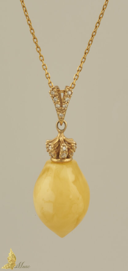 Zawieszka Royal Amber i Diamenty 0,3 ct w żółtym 14K złocie